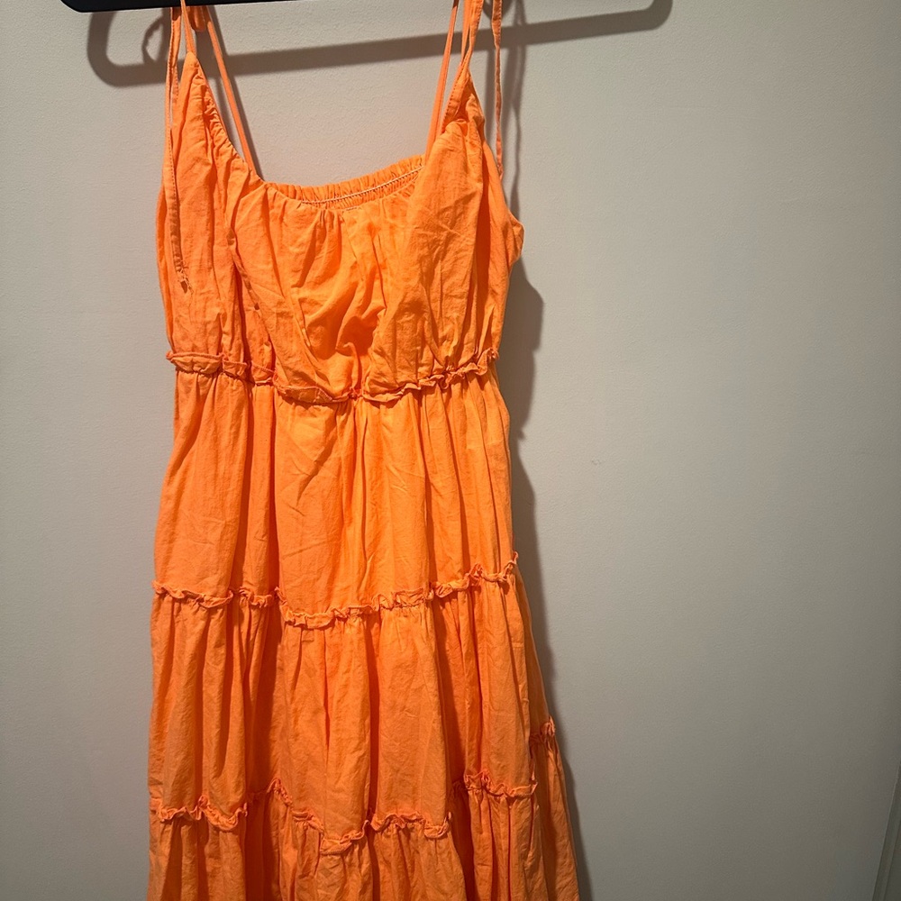 Mi Vibrant Orange Tiered Midi Dress